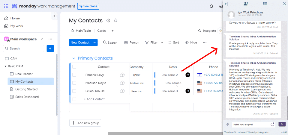 send wa messages from monday