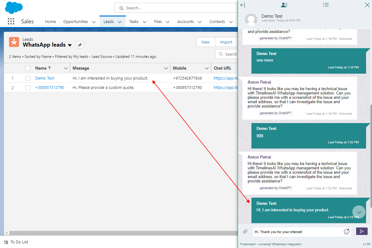 send whatsapp messages from salesforce