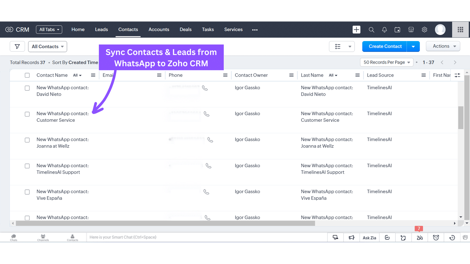 Sync Contacts and Leads from WhatsApp