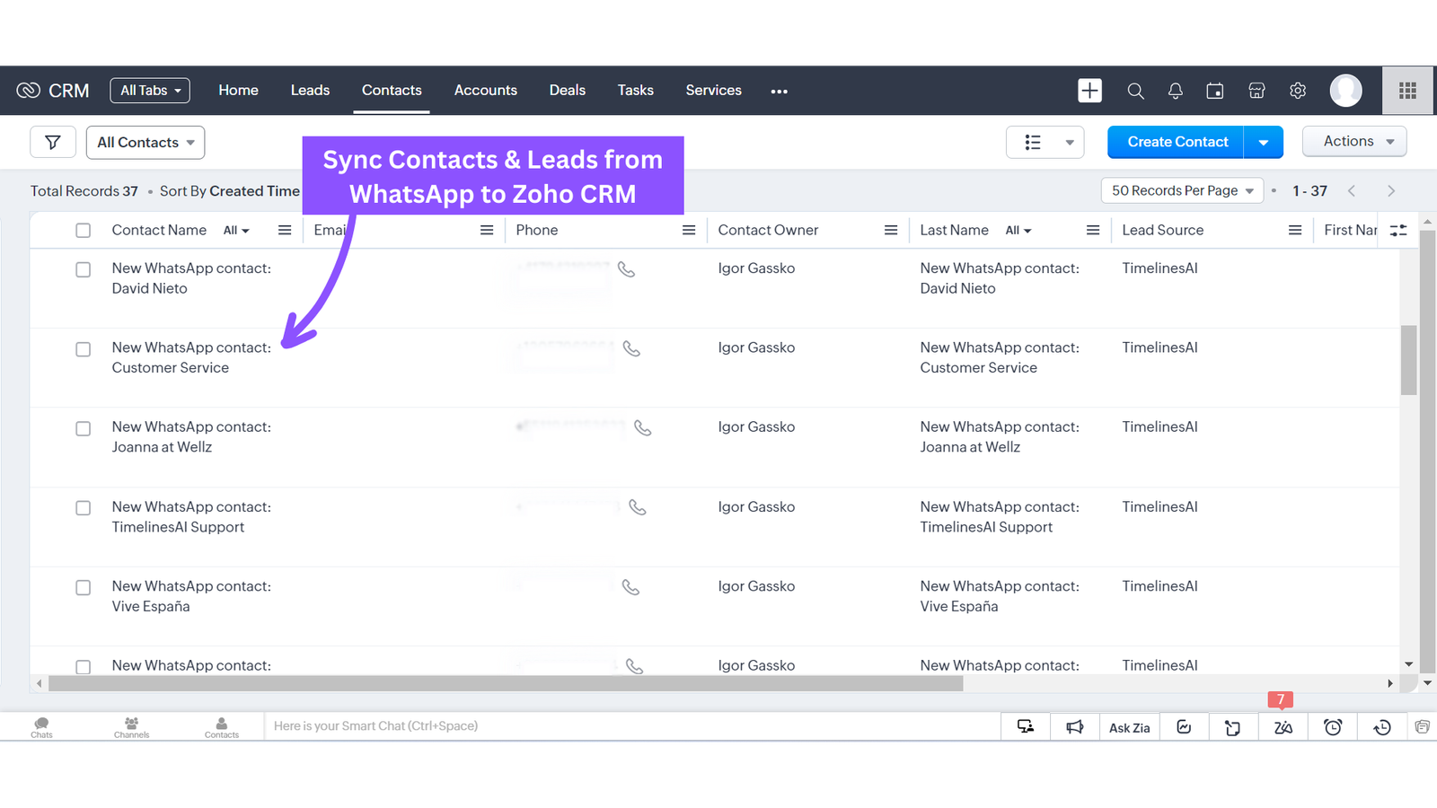 1. Sync Contacts and Leads from WhatsApp
