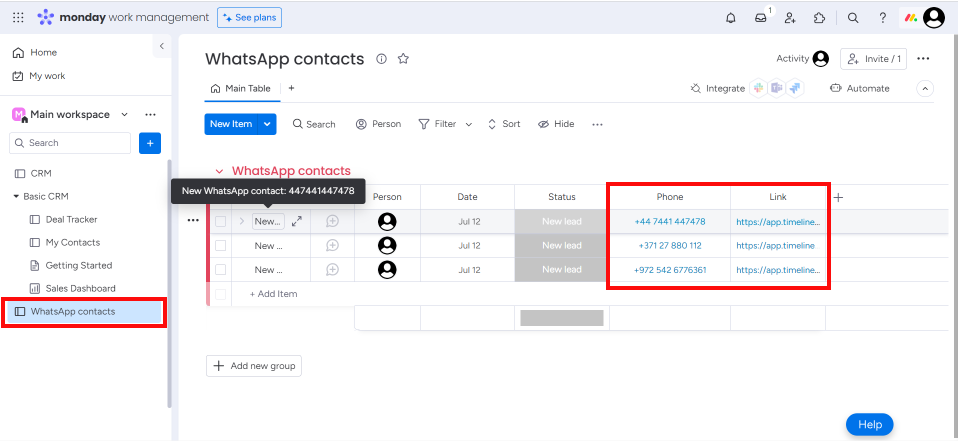 automatically sync contact to Monday