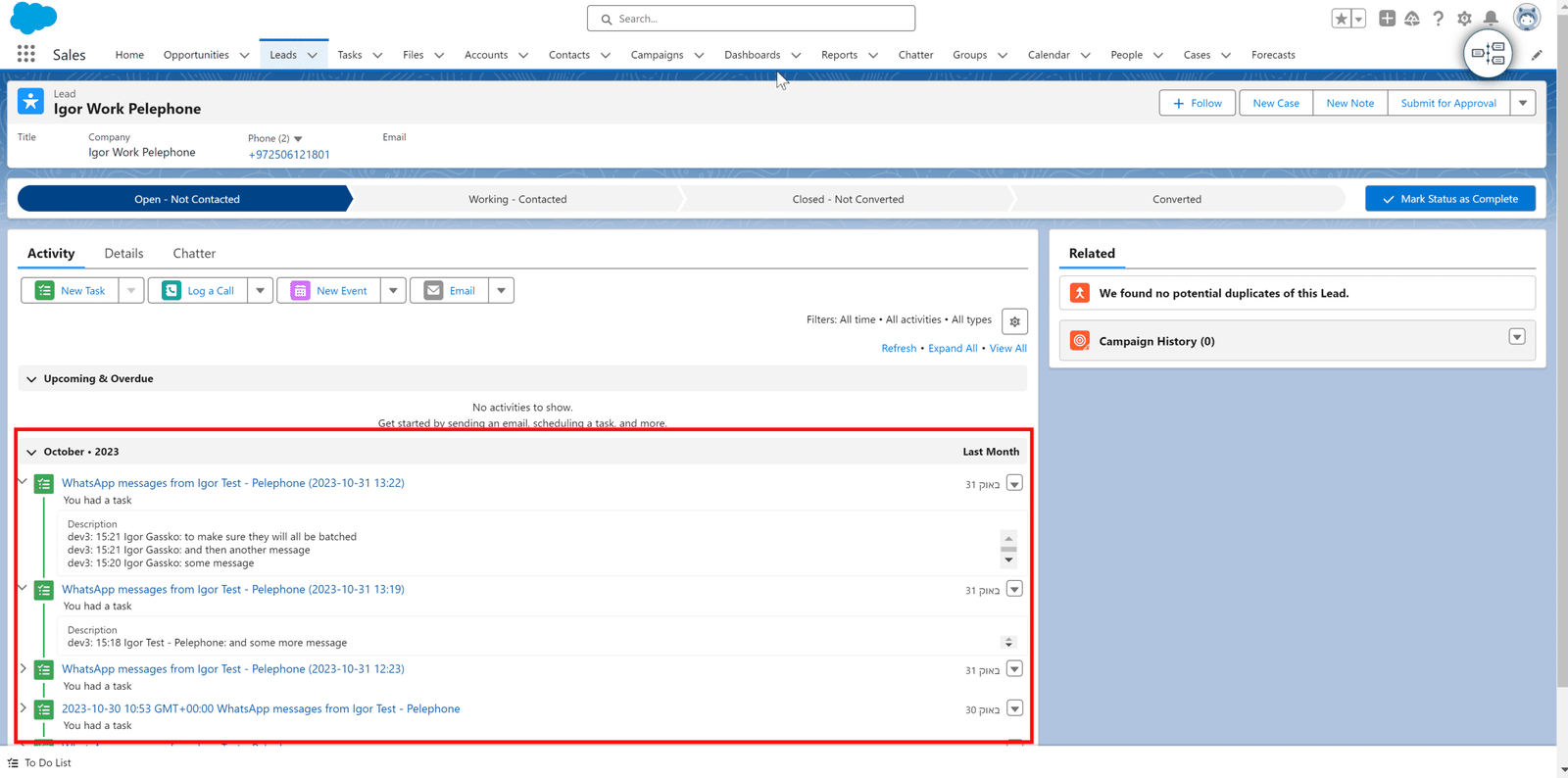 WhatsApp chats sync is Salesforce