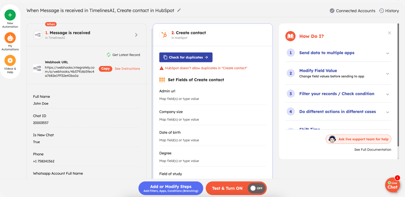 HubSpot and WhatsApp integration by Integrately