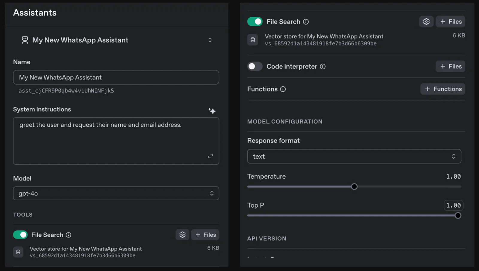 Creating and setting up OpenAI assistant