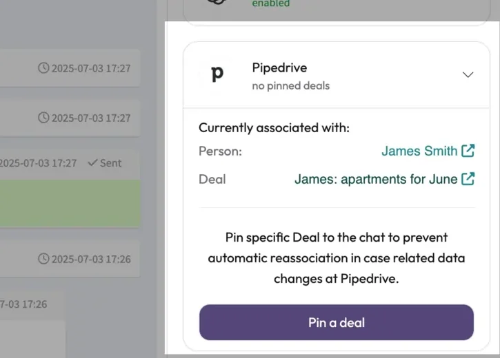 See Where Messages Sync Instantly Pipedrive